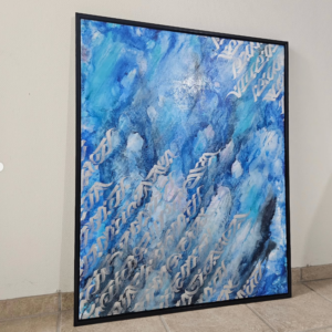 Abstract silver & blue calligraffiti – 104*84cm